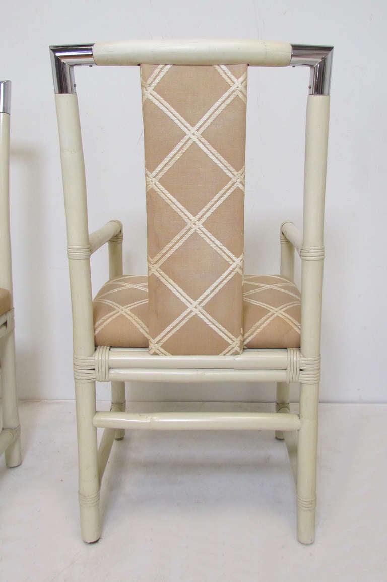 Set of Six Real (not Faux) Bamboo Dining Chairs with Chrome Accents In Good Condition In Peabody, MA