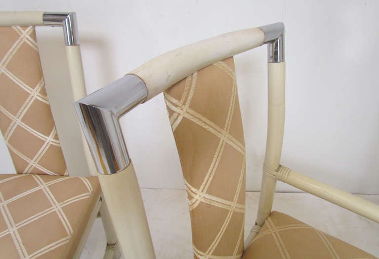 Late 20th Century Set of Six Real (not Faux) Bamboo Dining Chairs with Chrome Accents