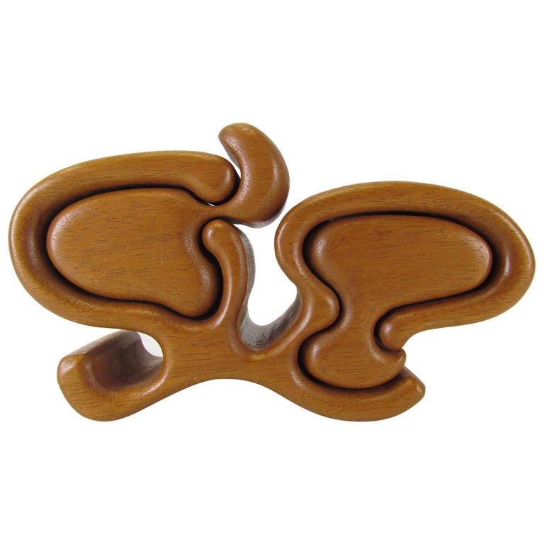 Abstract Sculptural Carved Teak Wood Puzzle Box by Richard Rothbard at