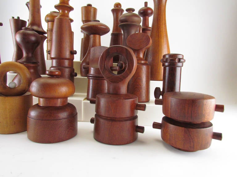 Collection of Danish Modern Teak and Rosewood Pepper Mills 2
