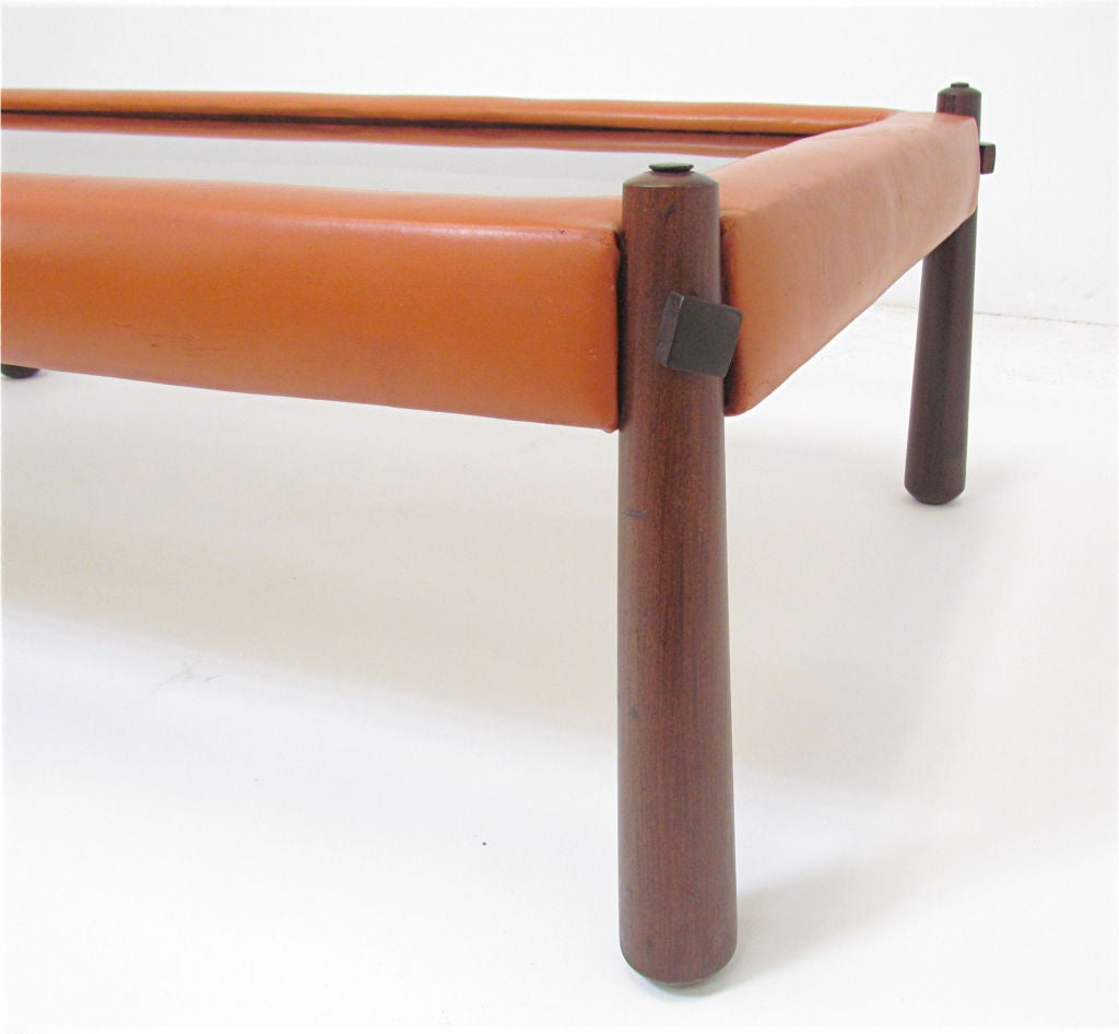 Mid-20th Century Rare Leather and Rosewood Coffee Table by Percival Lafer, Brazil