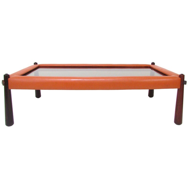 Rare Leather and Rosewood Coffee Table by Percival Lafer, Brazil