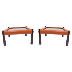 Rare Pair of Leather and Rosewood End Tables by Percival Lafer