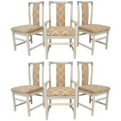 Set of Six Real (not Faux) Bamboo Dining Chairs with Chrome Accents