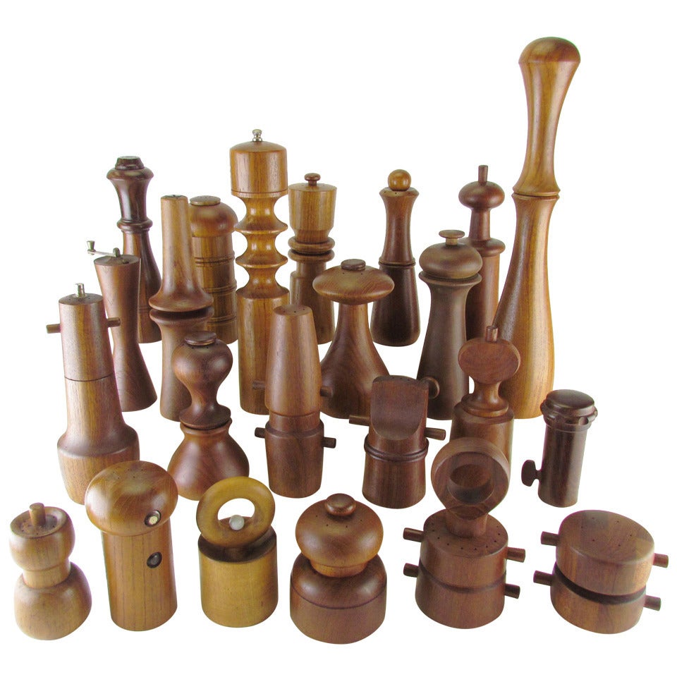 Collection of Danish Modern Teak and Rosewood Pepper Mills