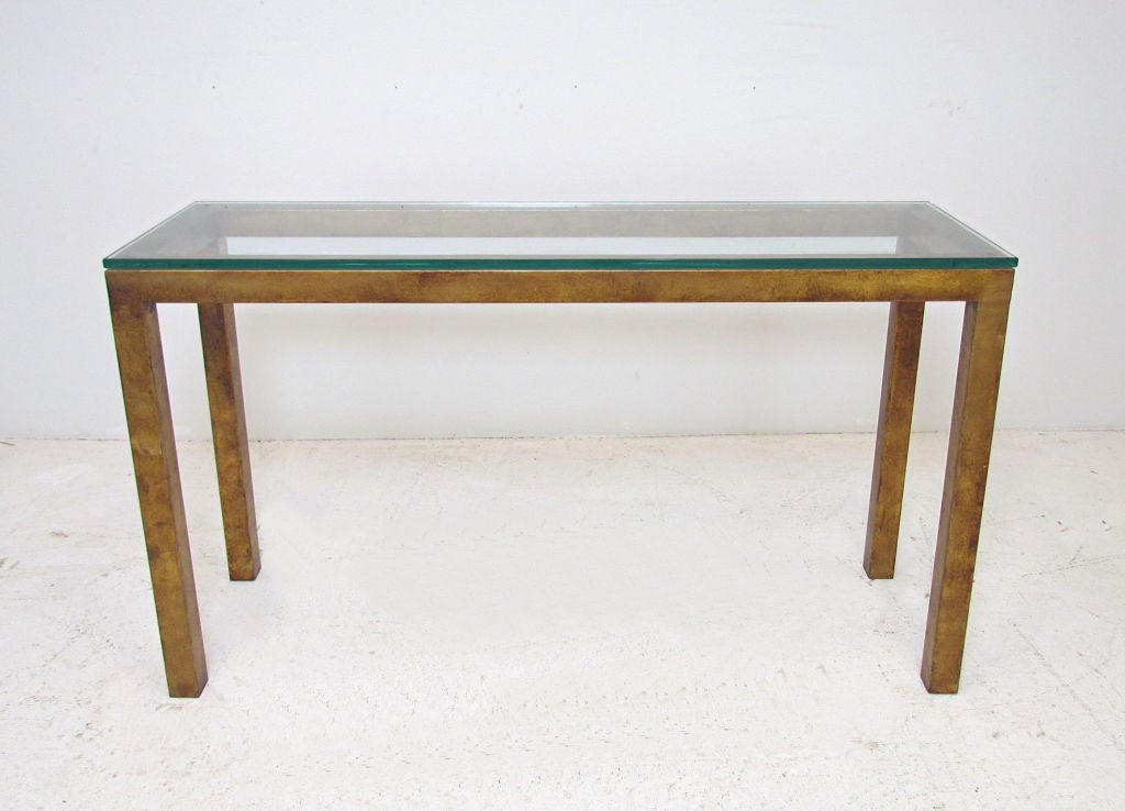 Classic Sleek Modernist Console Table in Patinated Gold Leaf