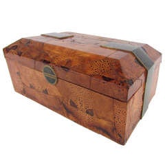 Vintage Treasure Box in Lizard w/ Marble & Brass Accents in the Manner of Maitland Smith