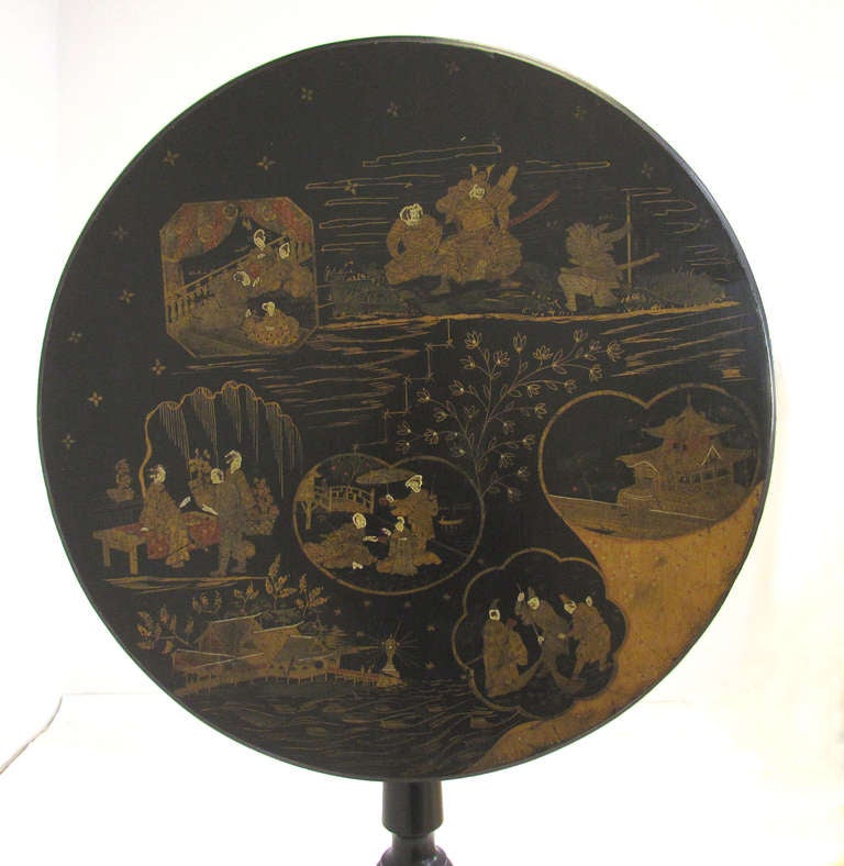 19th century lacquered tilt top tea or 