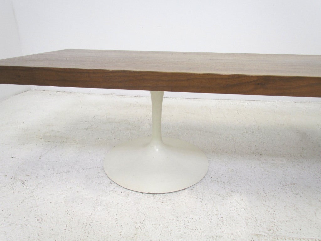 Walnut Custom Bench or Coffee Table with Knoll Saarinen Tulip Base Legs