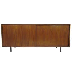 Mid-Century Sideboard with Leather Pulls in the Manner of Florence Knoll