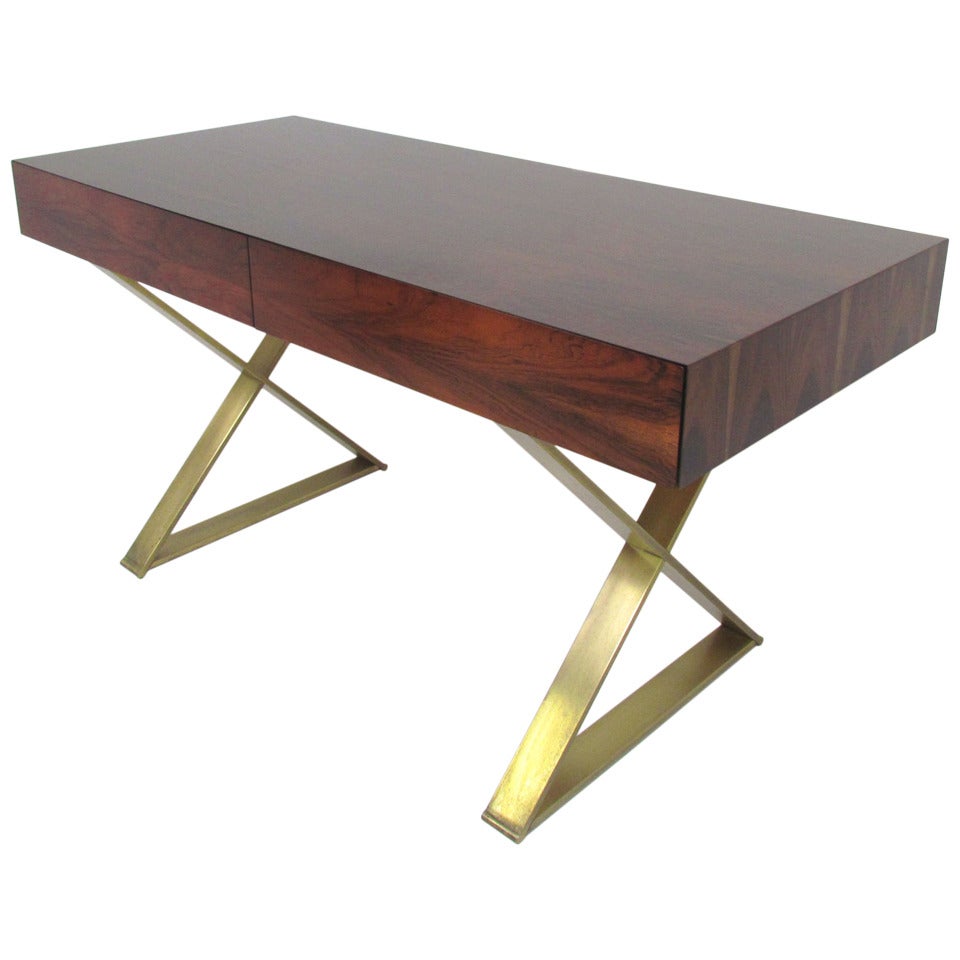Rare Flush Front Campaign Desk in Rosewood by Milo Baughman