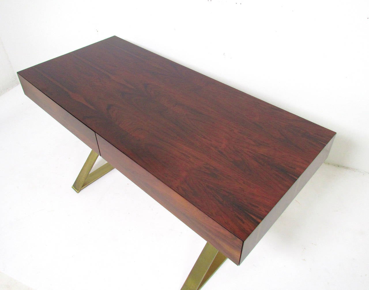 American Rare Flush Front Campaign Desk in Rosewood by Milo Baughman