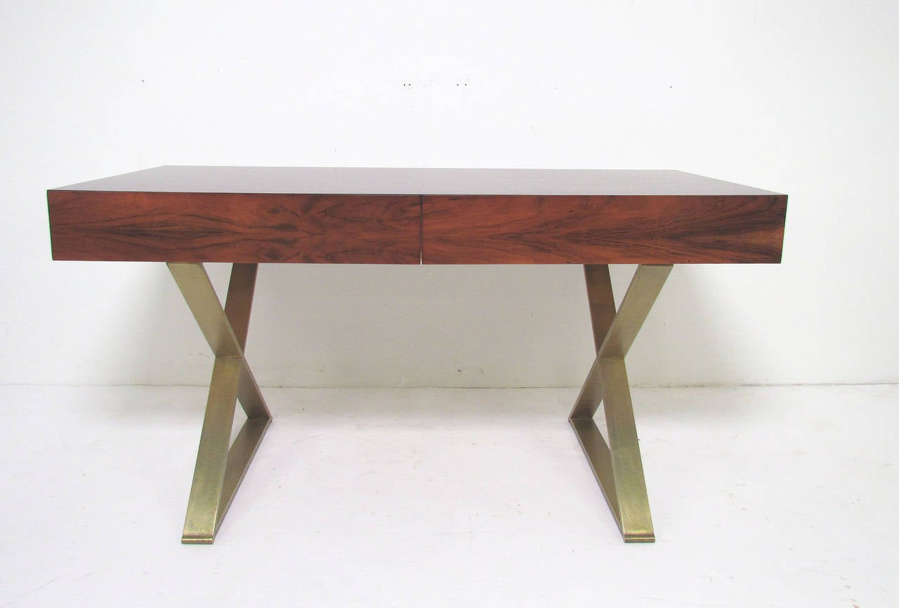 Late 20th Century Rare Flush Front Campaign Desk in Rosewood by Milo Baughman