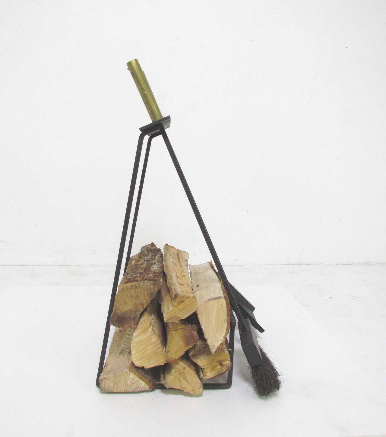 American Mid-Century Modern Fireplace Tools with Log Holder, circa 1960s