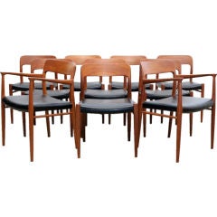 Set of Ten Danish Teak and Leather Dining Chairs by Niels Moller