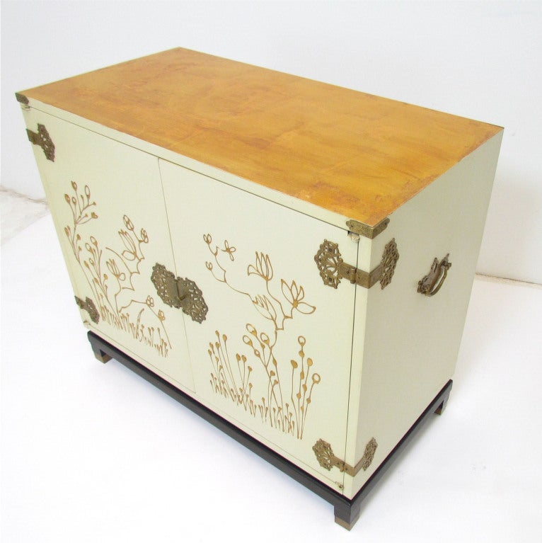 American Decorative Hand Painted Gold Leaf Cabinet ca. 1960s