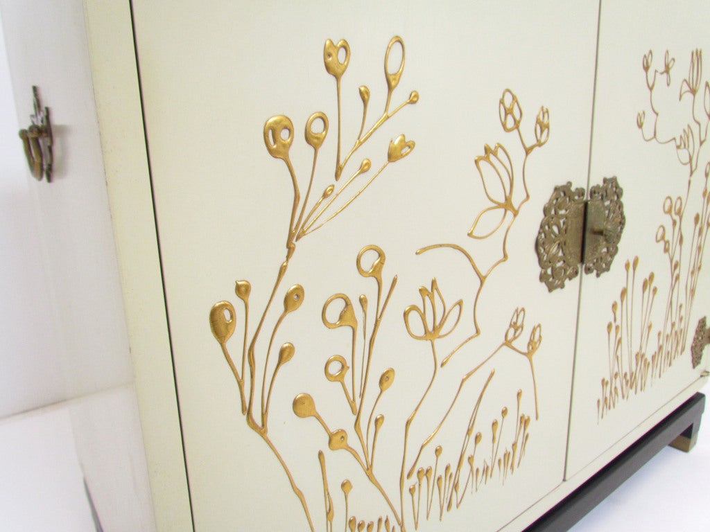 Decorative Hand Painted Gold Leaf Cabinet ca. 1960s 2