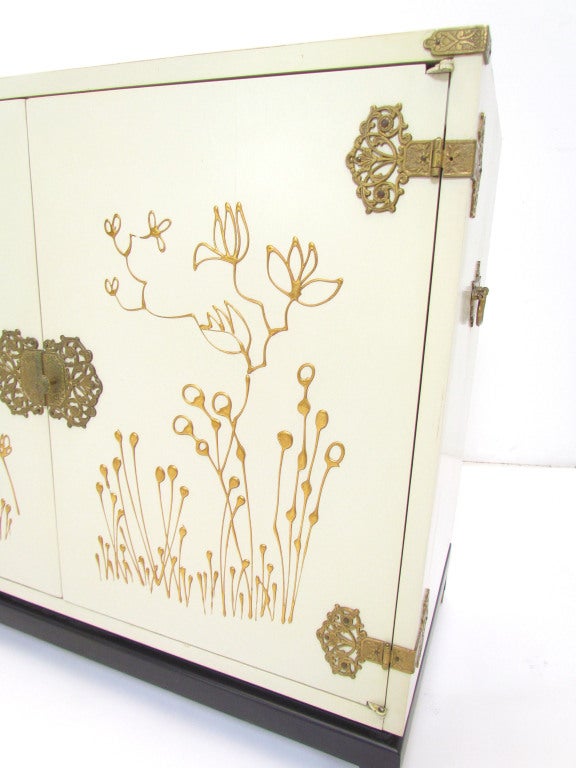 Decorative Hand Painted Gold Leaf Cabinet ca. 1960s 3