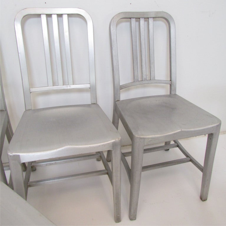 Aluminum Set of Ten Industrial Dining Chairs ca. 1950s