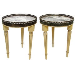 Pair of Neoclassical Marble Topped Tripod Accent Tables