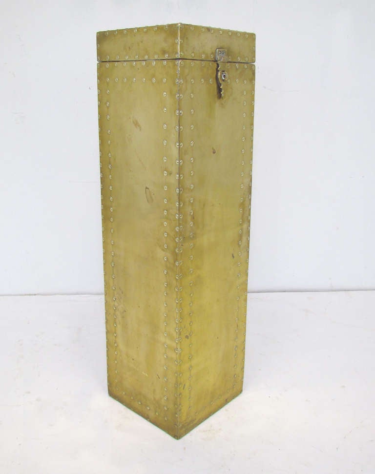 Unusual tall brass chest, most likely by Sarreid, ca. 1960s.   Functions as an excellent pedestal.