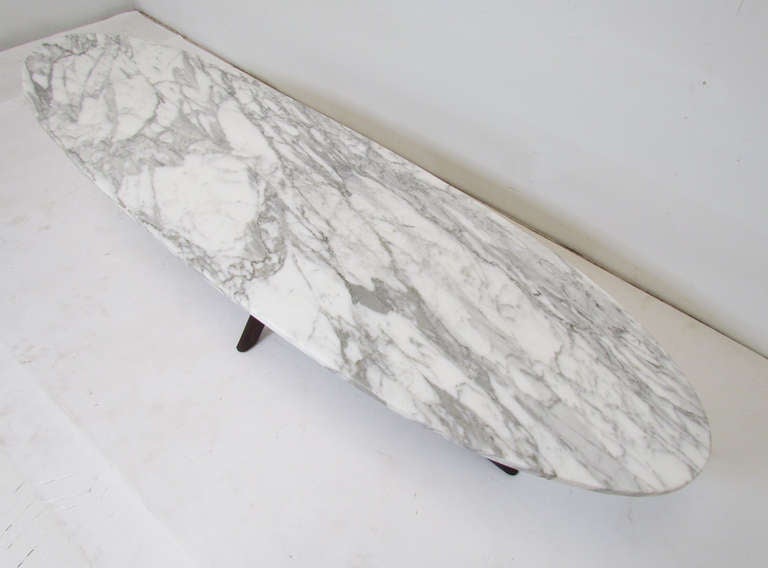 American Mid-Century Modern Marble Top Surfboard Coffee Table