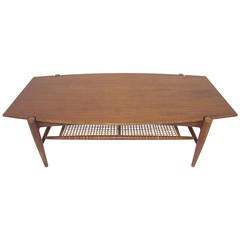 Danish Modern Teak Coffee Table with Cane Shelf by Folke Ohlsson, circa 1960s