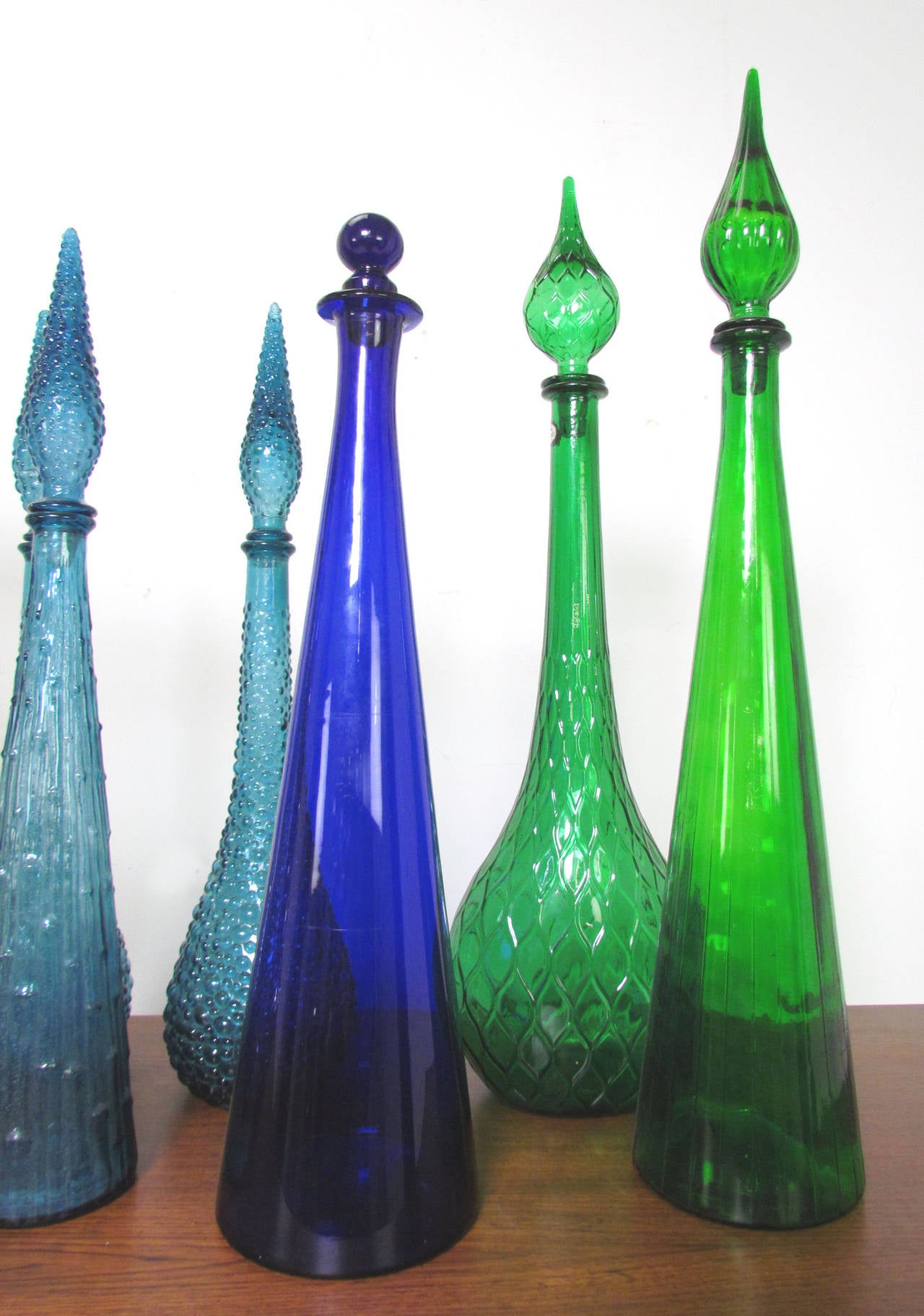American Large Collection of Mid-Century Modern Glass Genie Decanter Bottles