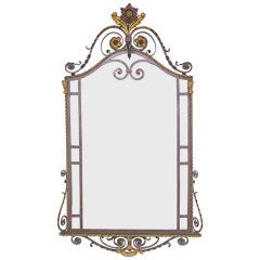 Vintage Exquisite French Fer Forge Painted Poillerat Style Wall Mirror