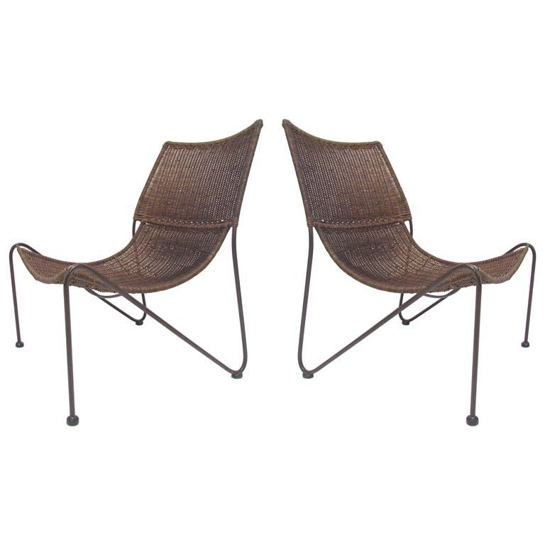 Pair of Wicker Lounge Chairs After Van Keppel and Green
