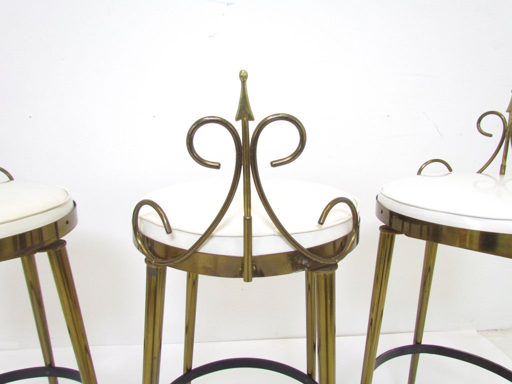 Set of Three Hollywood Regency Swivel Bar Stools ca. 1950s 2