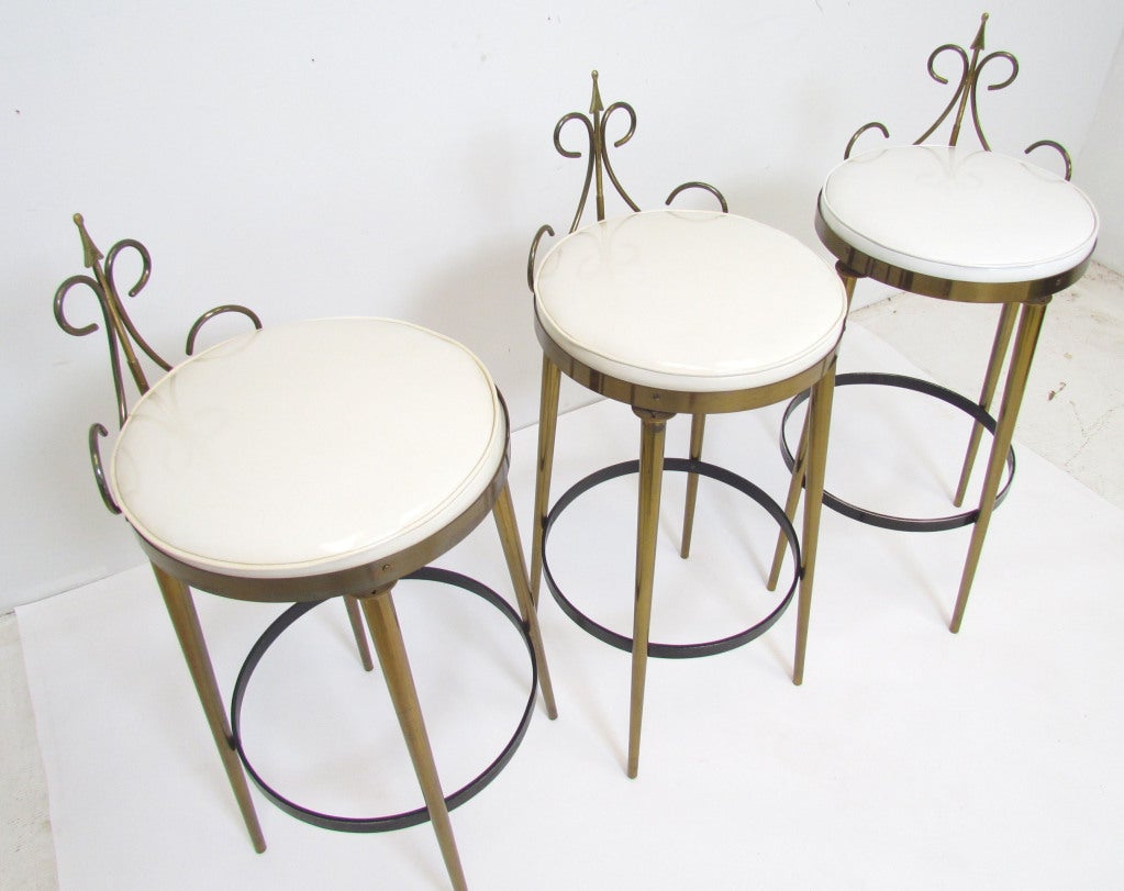 Set of Three Hollywood Regency Swivel Bar Stools ca. 1950s 3