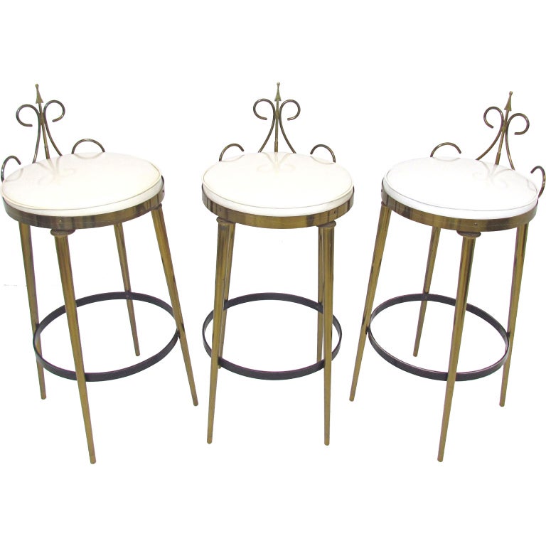 Set of Three Hollywood Regency Swivel Bar Stools ca. 1950s