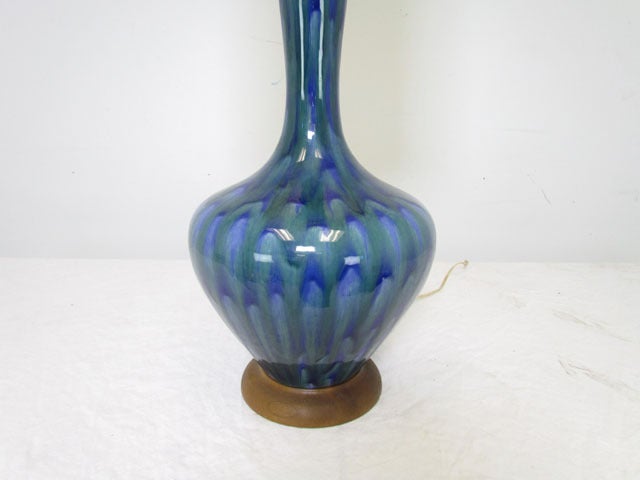American Pair of Large Gourd-Form Peacock Glaze Ceramic Lamps