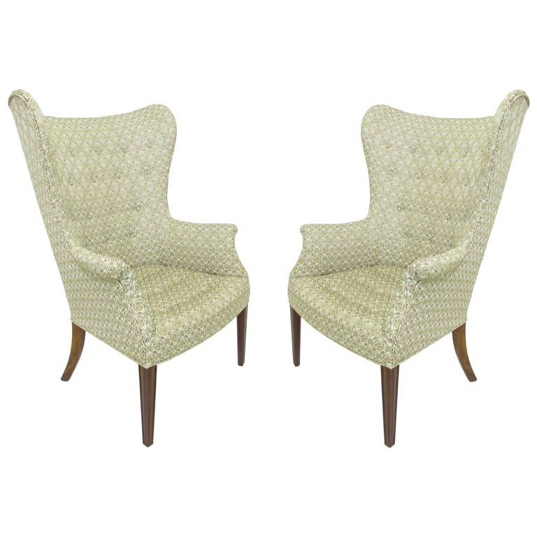 Pair of Mid-Century Modern Wing Back Lounge Chairs