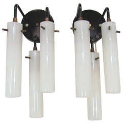 Pair of Mid-Century Three-Arm Glass Wall Sconces ca. 1960s