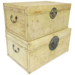 Pair of Chinese Vellum Leather Storage Trunks ca. 1920s