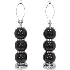 Pair of Space Age Ceramic Ball & Chrome Lamps