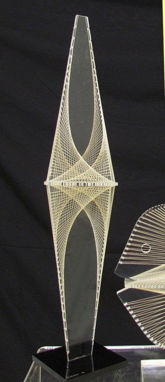 Late 20th Century Abstract Lucite and String Sculptures, in Manner of Naum Gabo