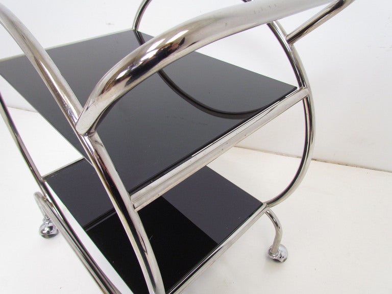 Art Deco Style Chrome and Glass Bar Cart In Good Condition In Peabody, MA