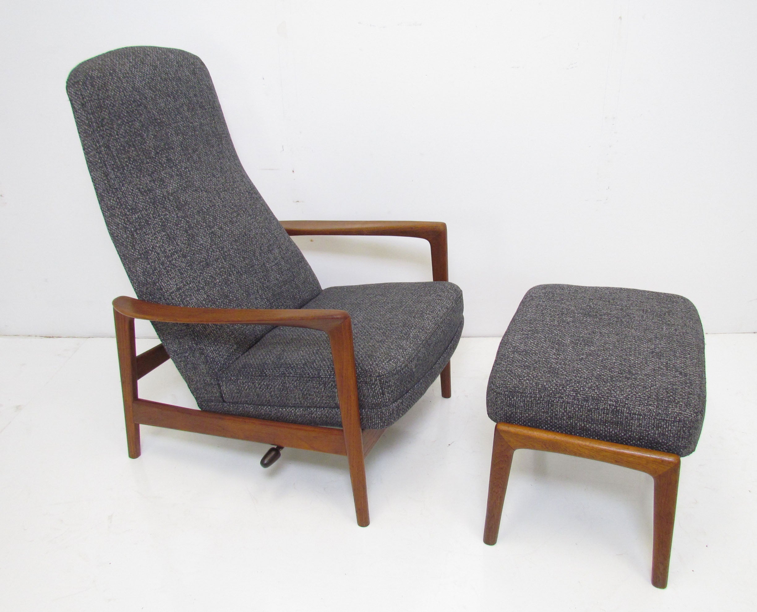 Reclining Teak Highback Lounge Chair & Ottoman by Folke Ohlsson for Dux