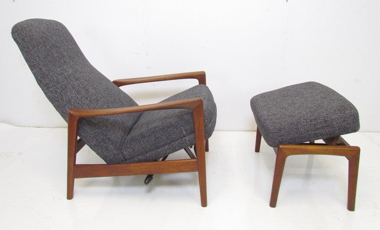 Swedish Reclining Teak Highback Lounge Chair & Ottoman by Folke Ohlsson for Dux