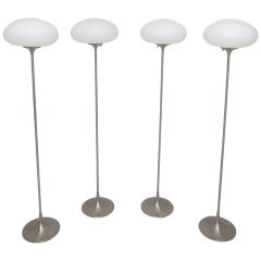 Set of Four Laurel Mushroom Floor Lamps in Brushed Steel