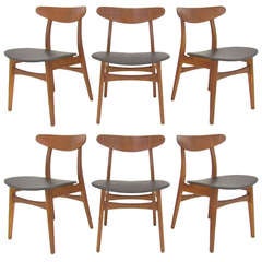 Set of Six Danish Teak & Oak Dining Chairs by Hans Wegner ca. 1960s