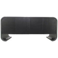 Scroll Form Credenza in the Style of Karl Springer in Original Gunmetal Lacquer