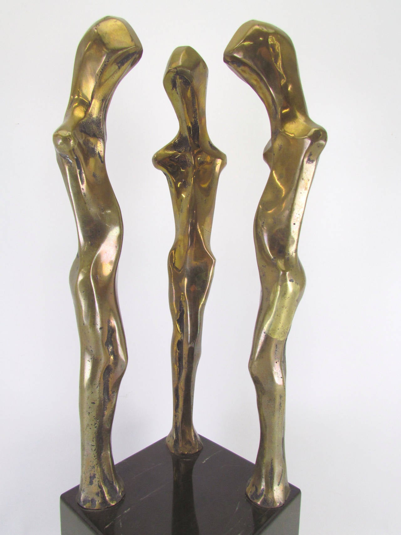 American Abstract Figural Modernist Sculpture in Bronze and Marble, Signed Davidson