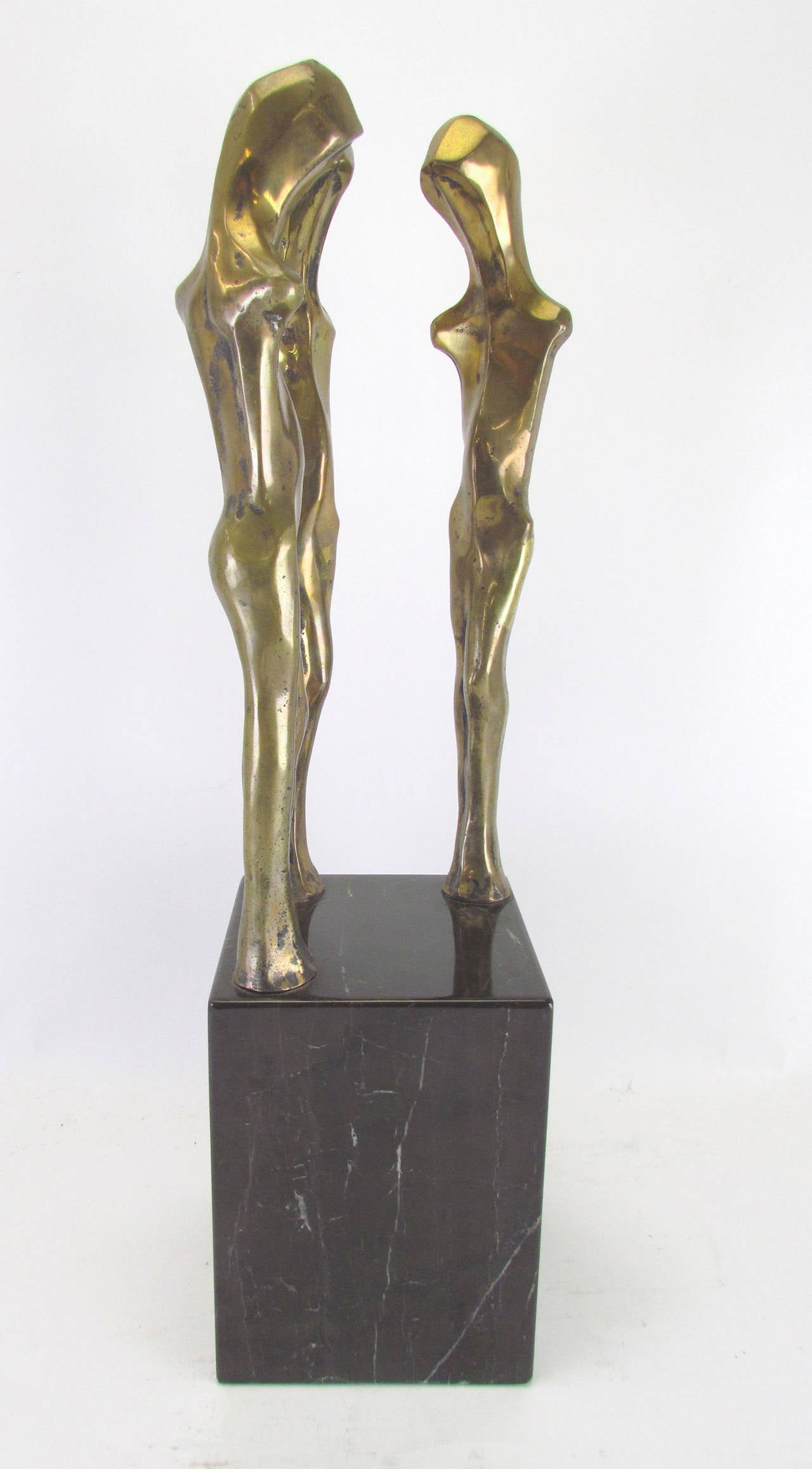 Abstract Figural Modernist Sculpture in Bronze and Marble, Signed Davidson 1
