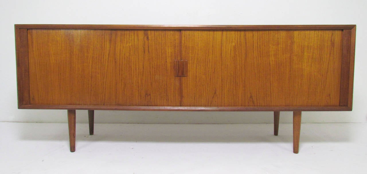 Danish Teak Tambour Door Credenza by S.A. Larsen for Faarup, circa Early 1960s