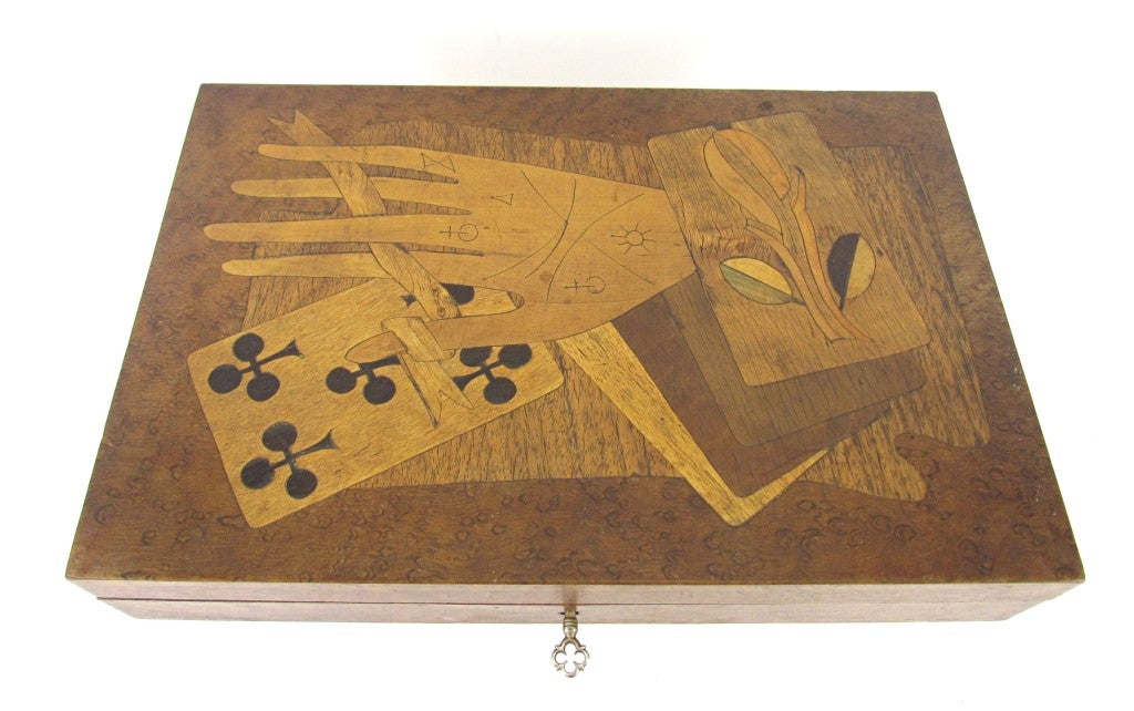 Antique Italian Inlaid Exotic and Burl Wood Gaming Box