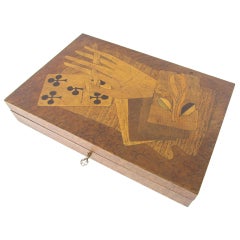 Antique Italian Inlaid Exotic and Burl Wood Gaming Box